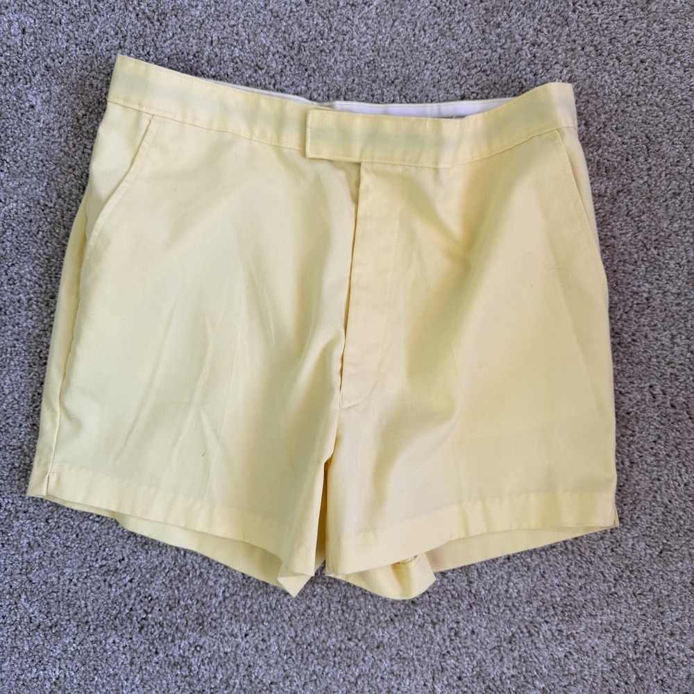 Vintage Trax Chino Shorts Mens 36 Yellow Poly Cotton Flat Front 4" Inseam Summer